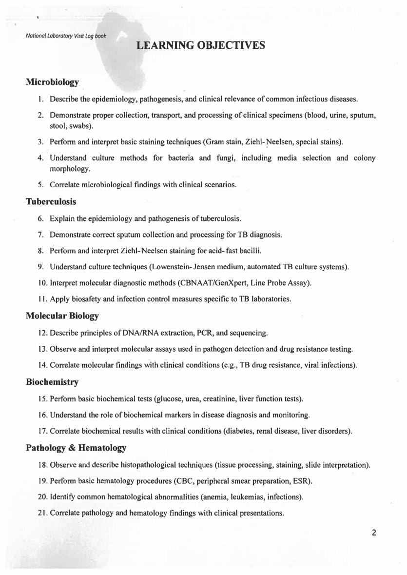 National Laboratory Visit logbook — learning objectives